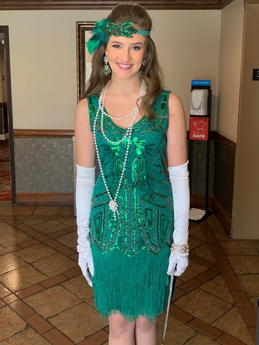 Emerald Fringe Sparkling Flapper Dress, Costume